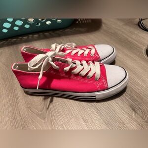 Pink Canvas Sneakers with White Laces